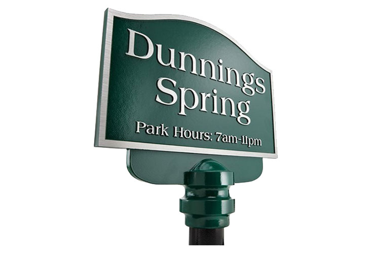 Cast Aluminum Sign with Dark Green Leatherette Texture