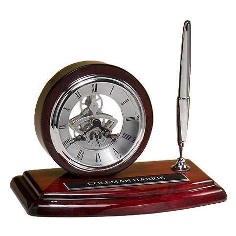 Rosewood Desk Clock with Pen