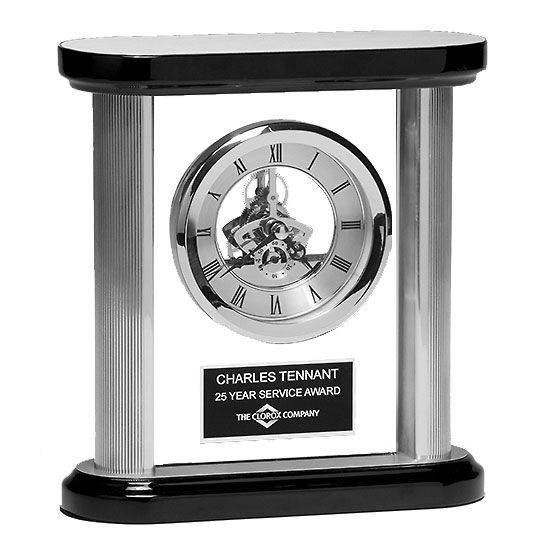 Silver and Black Skeleton Clock