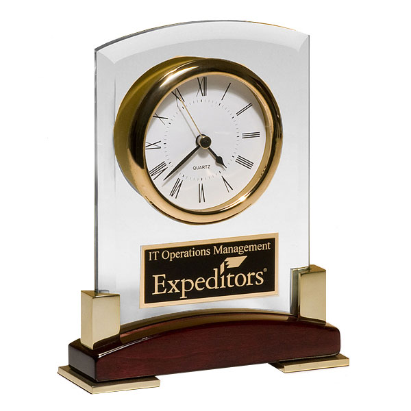 Rosewood and Glass Desk Clock