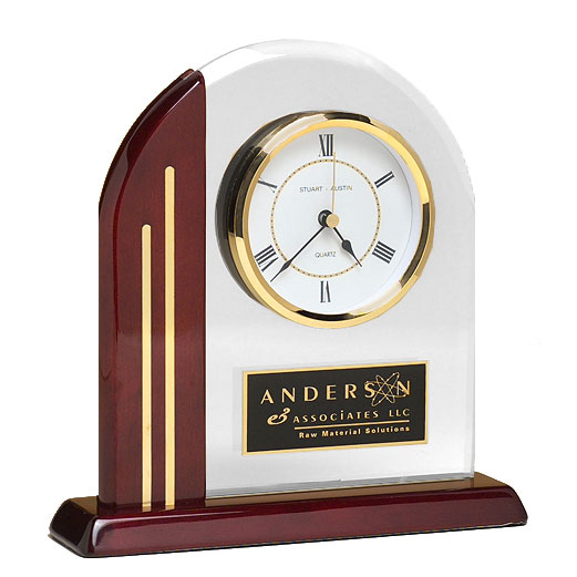 Rosewood Arched  Glass Clock